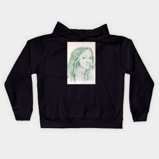 Pensive Woman with Long Locks Kids Hoodie